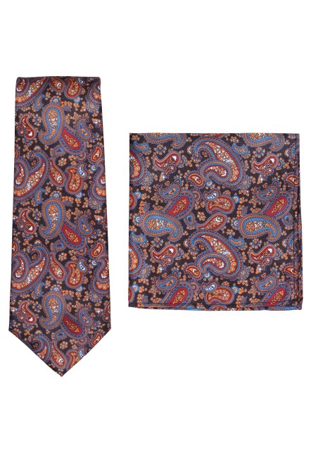 Burgundy and Gold Paisley Tie and Pocket Square Set