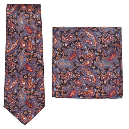 Burgundy and Gold Paisley Tie and Pocket Square Set