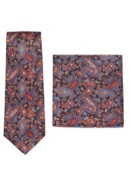 Burgundy and Gold Paisley Tie and Pocket Square Set