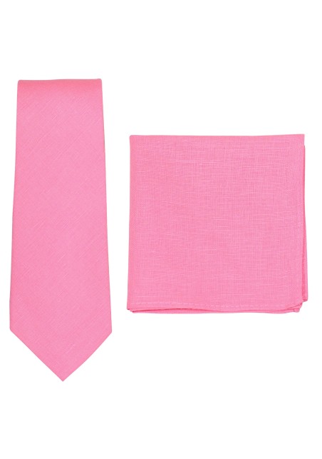 Linen Tie + Pocket Square in Bon Bon Pink