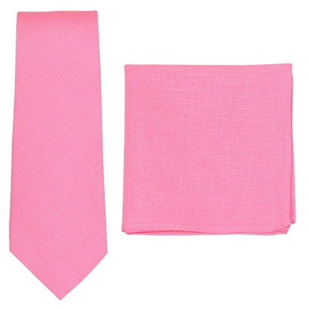 Linen Tie + Pocket Square in Bon Bon Pink