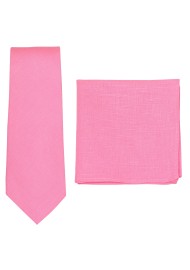 Linen Tie + Pocket Square in Bon Bon Pink