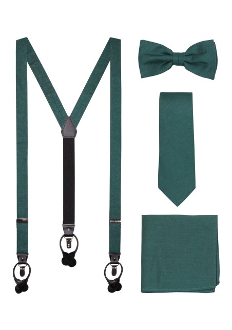 Emerald Green Suspender, Necktie, Bowtie Set in Linen