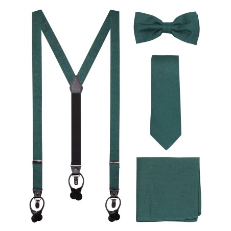 Emerald Green Suspender, Necktie, Bowtie Set in Linen