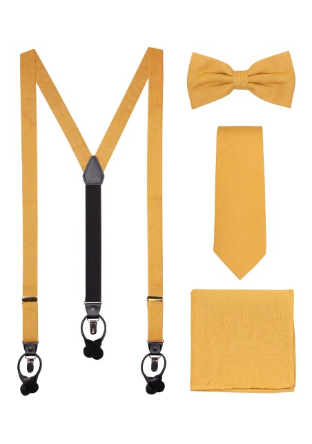 Golden Butterscotch Suspender, Tie, Hanky Set in Linen