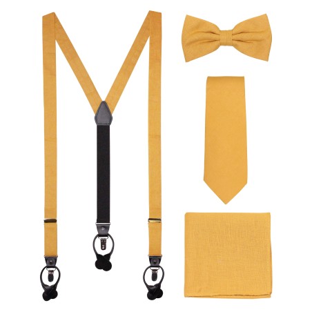 Golden Butterscotch Suspender, Tie, Hanky Set in Linen