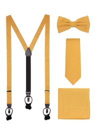 Golden Butterscotch Suspender, Tie, Hanky Set in Linen