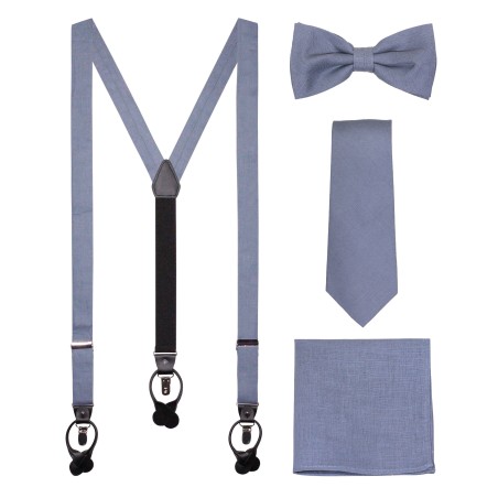 Linen Suspender Tie Set in Dusty Blue