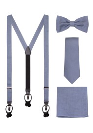 Linen Suspender Tie Set in Dusty Blue