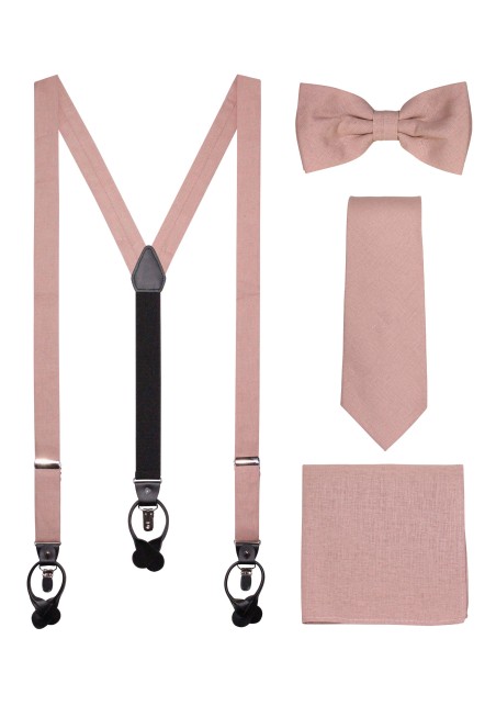 Linen Suspender Tie Set in Bon Bon Pink