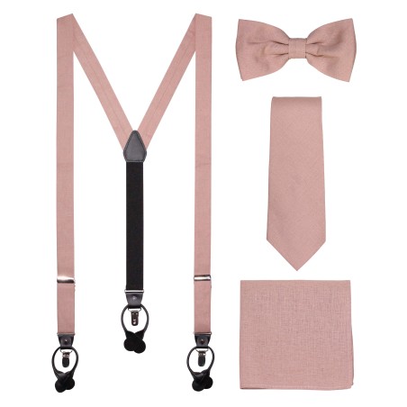 Linen Suspender Tie Set in Bon Bon Pink