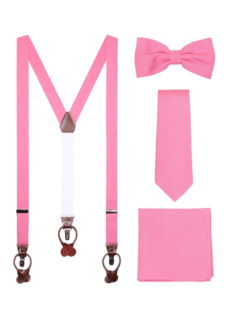 Linen Suspender Tie Set in Bon Bon Pink