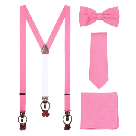 Linen Suspender Tie Set in Bon Bon Pink