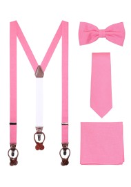 Linen Suspender Tie Set in Bon Bon Pink