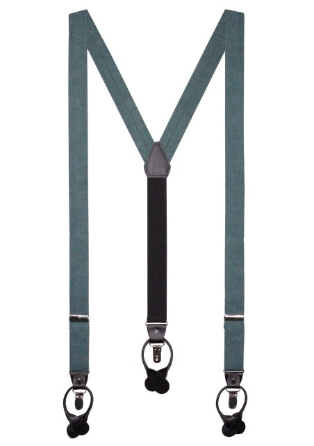 Linen Suspender Tie Set in Eucalyptus Green