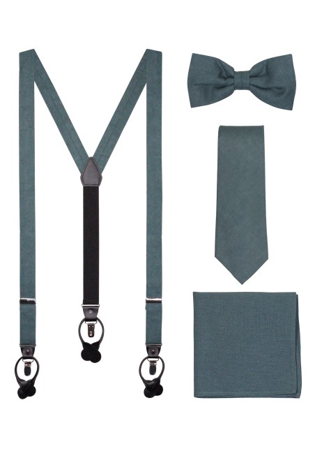 Linen Suspender Tie Set in Eucalyptus Green