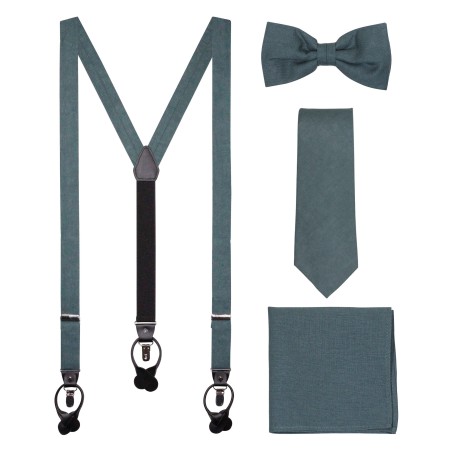Linen Suspender Tie Set in Eucalyptus Green