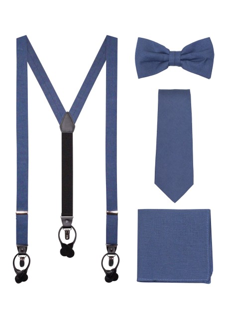 Linen Suspender Tie Set in Neptune Blue - Linen Dress Suspender Sets