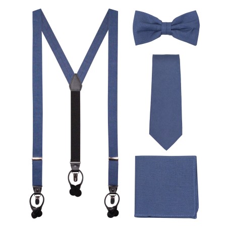 Linen Suspender Tie Set in Neptune Blue - Linen Dress Suspender Sets