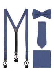 Linen Suspender Tie Set in Neptune Blue - Linen Dress Suspender Sets