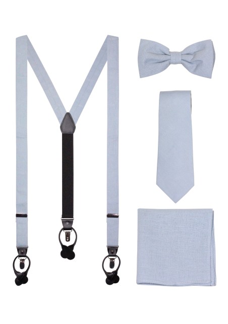 Linen Suspender Tie Set in Moody Blue