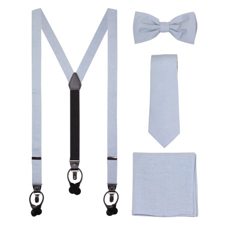 Linen Suspender Tie Set in Moody Blue