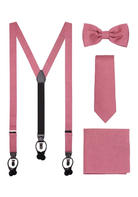 Linen Suspender Tie Set in Vintage Mauve