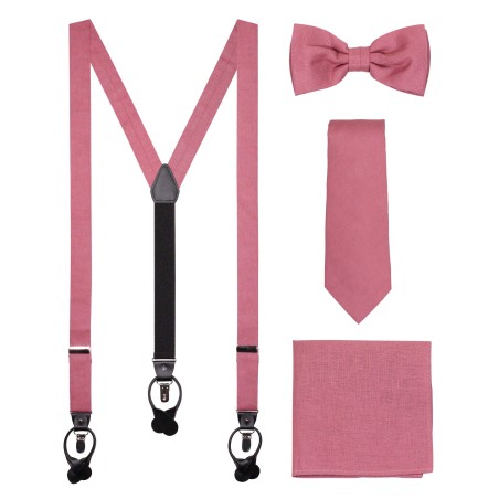 Linen Suspender Tie Set in Vintage Mauve
