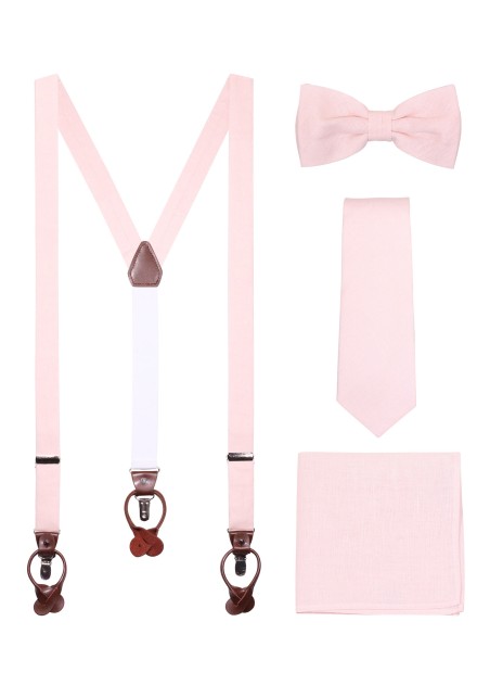 Linen Suspender Tie Set in Petal Pink