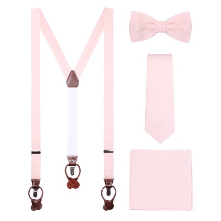 Linen Suspender Tie Set in Petal Pink
