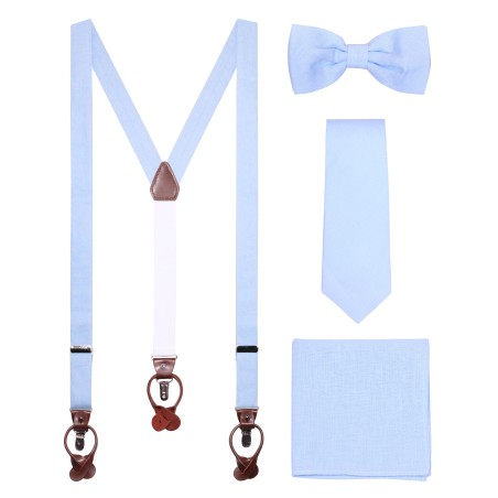 Sky Blue Linen Suspender, Necktie, Bowtie Set