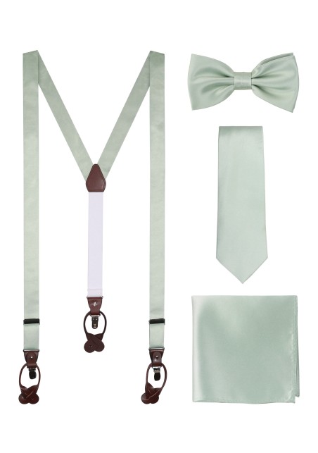 Dusty Sage Menswear Set: Suspender, Tie, Bow, Hanky in Dusty Sage