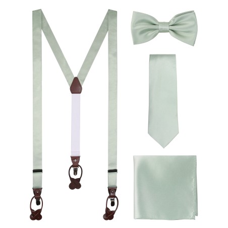 Dusty Sage Menswear Set: Suspender, Tie, Bow, Hanky in Dusty Sage