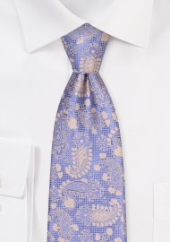 Pastel Blue and Gold Paisley Tie | Light Blue Necktie with Golden Paisley Pattern