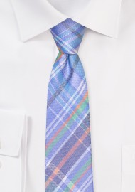 Skinny Madras Check Tie in Sky Blue