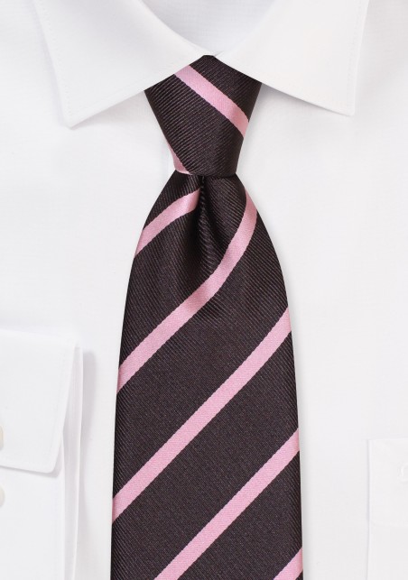 XL Length Repp Stripe Tie in Espresso and Pink