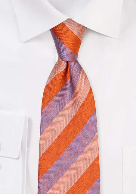 Orange and Lavender Striped Silk Tie