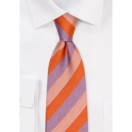 Orange and Lavender Striped Silk Tie