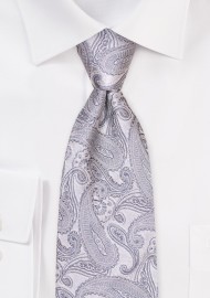 Fine Silk Paisley Tie in Bright Silver