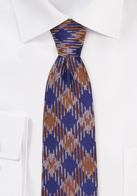 Slim Cut Designer Plaid Tie in Wool