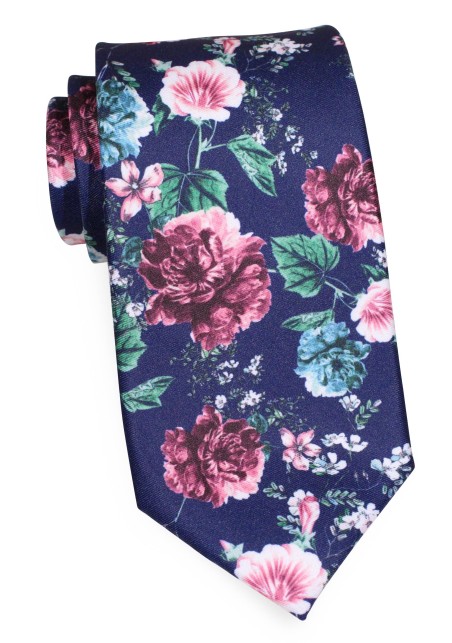 Kids Necktie with Rose Print | Navy and Pink Floral Kids Necktie