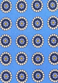 Medallion Print Silk Tie in Blue and Cream
