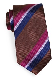 Chocolate Brown, Pink, and Navy Repp Striped Silk Tie