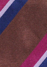 Chocolate Brown, Pink, and Navy Repp Striped Silk Tie