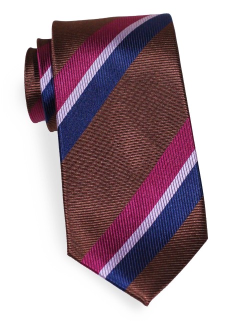 XL Striped Tie in Chocolate Brown, Pink, Navy, and Fuchsia
