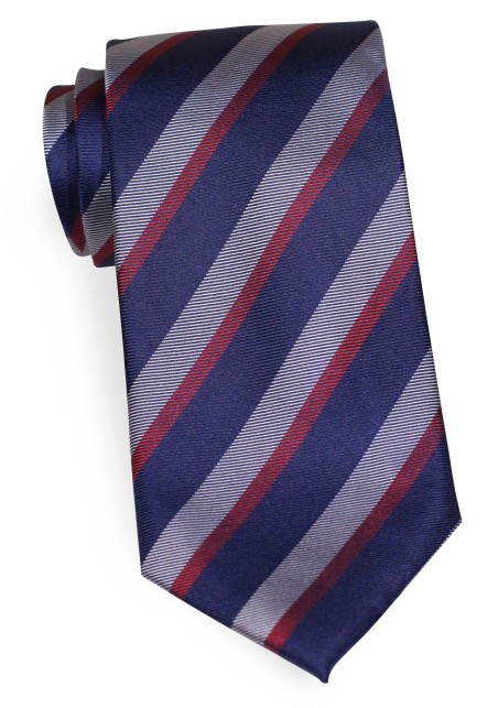 Navy, Burgundy, Gray Silk Tie | Striped Silk Necktie in Pure Silk