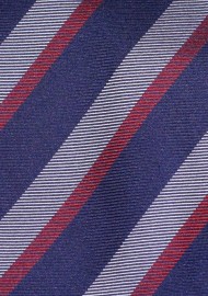 Navy, Burgundy, Gray Silk Tie | Striped Silk Necktie in Pure Silk