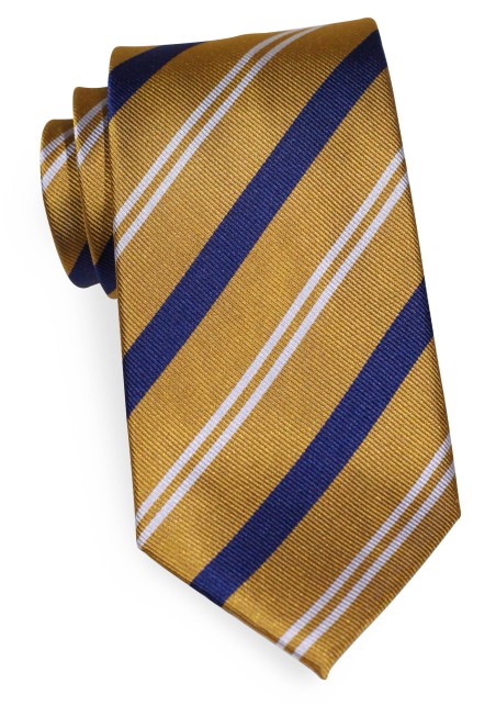 Amber Gold Repp Striped Tie | Striped Tie in Amber Gold, Navy, and Silver