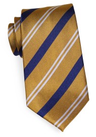 Amber Gold Repp Striped Tie | Striped Tie in Amber Gold, Navy, and Silver