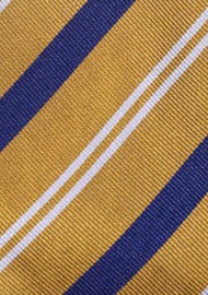 Amber Gold Repp Striped Tie | Striped Tie in Amber Gold, Navy, and Silver